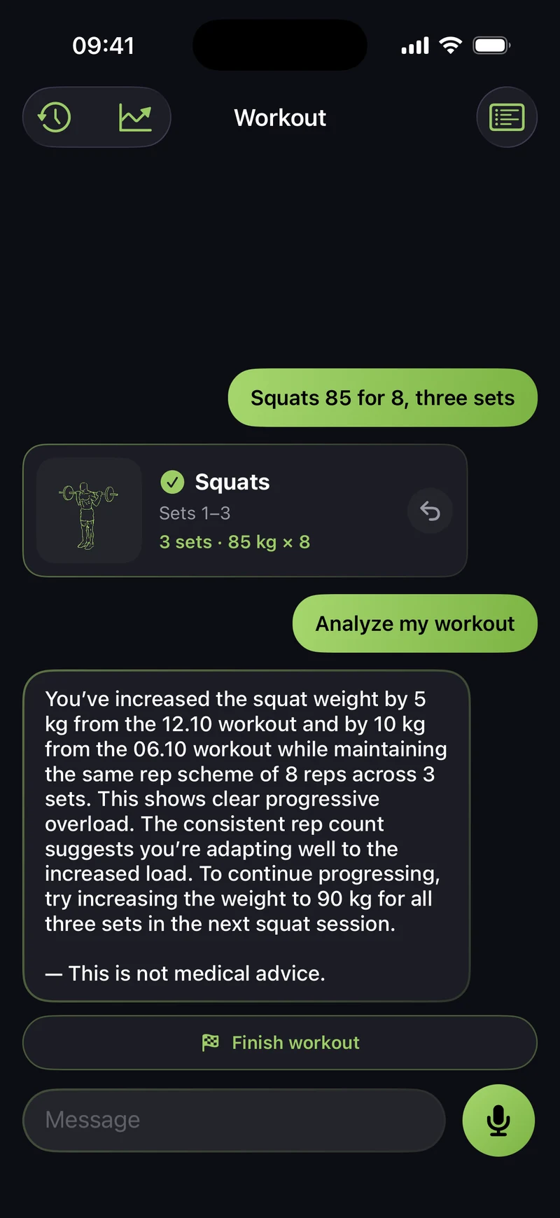 SetSay: an example workout analysis with a medical advice disclaimer