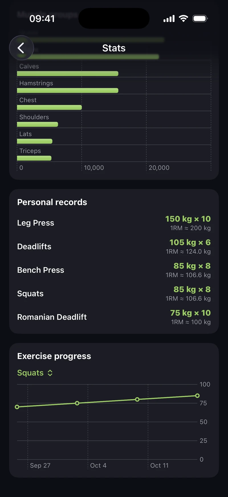 SetSay: personal records and a squat progress chart