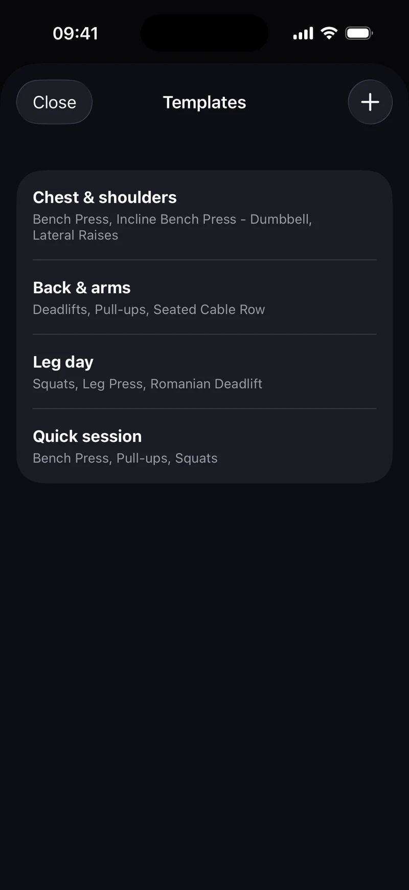 SetSay: workout templates with saved exercise lists